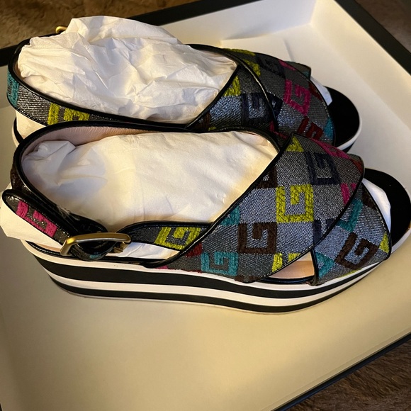 Gucci T. Velvet GG LUREX CUBE SKIPPER MULTICOLOR SANDALS 36.5 - Picture 3 of 15